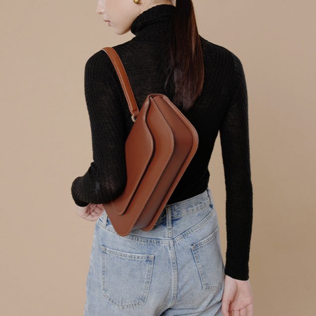 Women's Minimal Genuine Leather Flap Baguette Bags