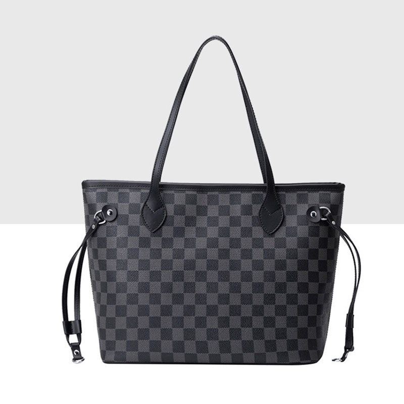 Women's Black Checkerboard Large Tote Bags with Purse
