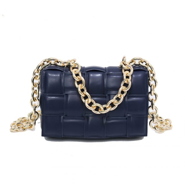 Women's Metal Chains Leather Woven Crossbody Bags