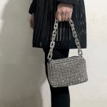 Kleine Ketten voller Strass Abend Baguette Taschen für Damen