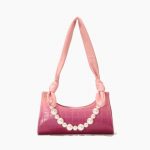 Women's Blush Croc Print Baguette Bags with Pearls