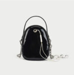 Women's Black Patent Leather Letter Mini crossbody Bags with Chains