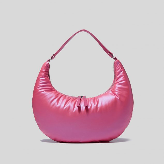 Pink Solid Leather Hobo Bag Half Moon Over The Shoulder Bags