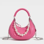 Petit sac à main à poignée en forme de demi-lune avec des perles et des chaînes pour femmes