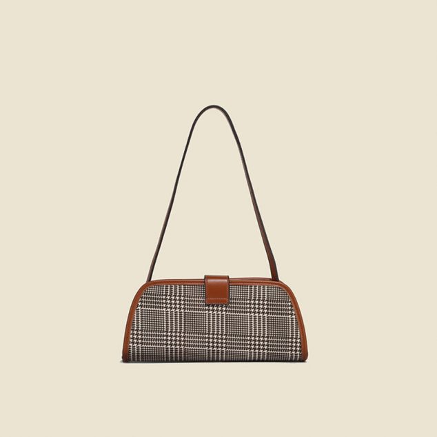 Women's Brown Houndstooth Baguette Bags with Buckle