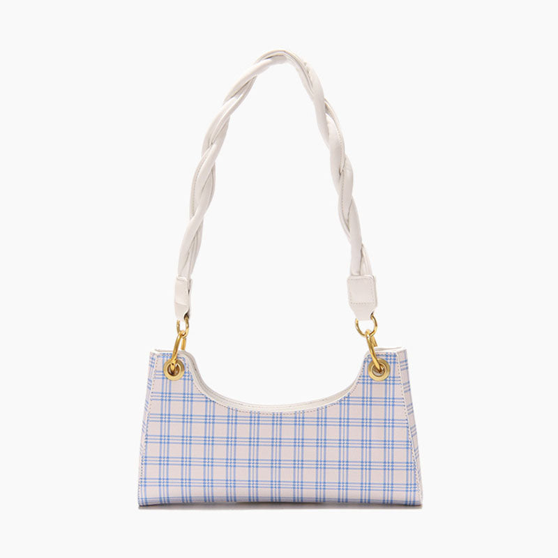 Women's Blue Plaid Baguette Bags in Vegan Leather