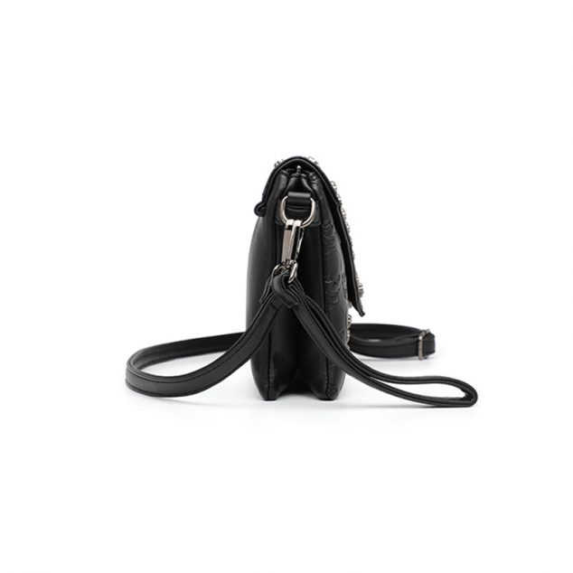 Women's Black Skulls Envelope Clutch Bag with Shoulder Strap