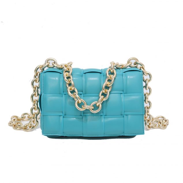 Women's Metal Chains Leather Woven Crossbody Bags
