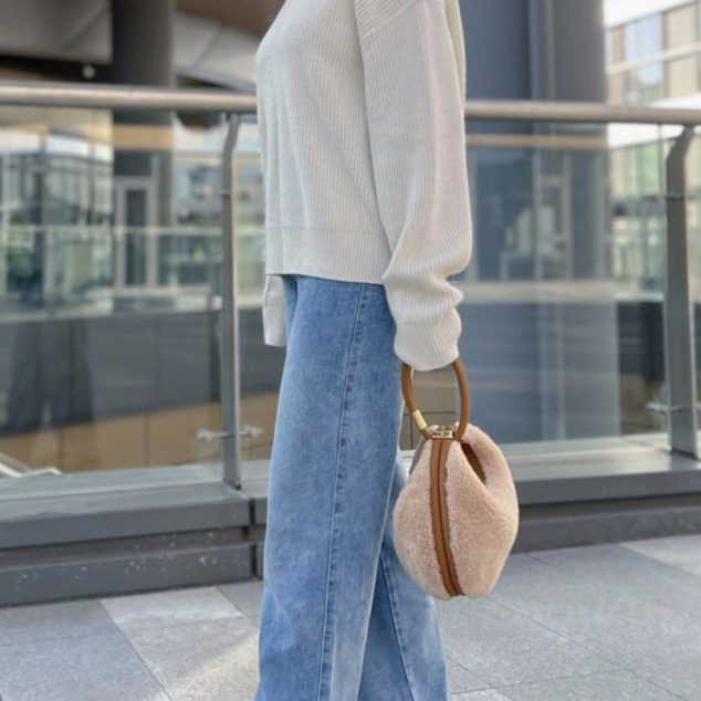 Sacs baguette hobo en cuir de vache à fourrure d'agneau pour femmes