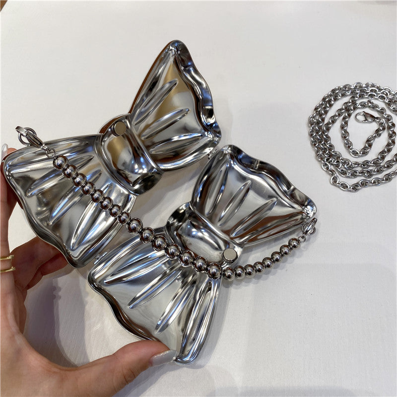 Women's Silver Bow Clutch Mini Evening Bags