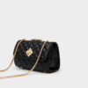 Women's Black Quilted Vegan Leather Chain Crossbody Bags