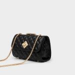 Damen Schwarz Gesteppte Vegane Leder Kette Crossbody Taschen