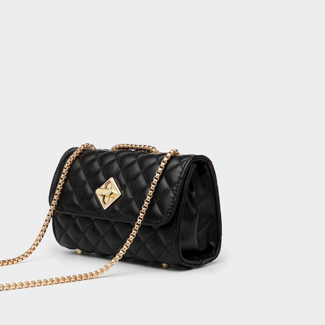 Women's Black Quilted Vegan Leather Chain Crossbody Bags
