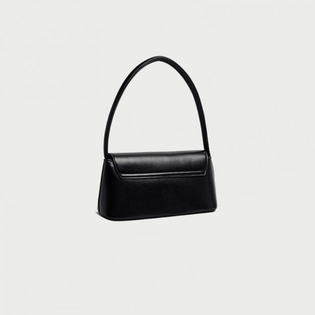 Women's Black Minimalism Baguette Bags in Vegan Leather