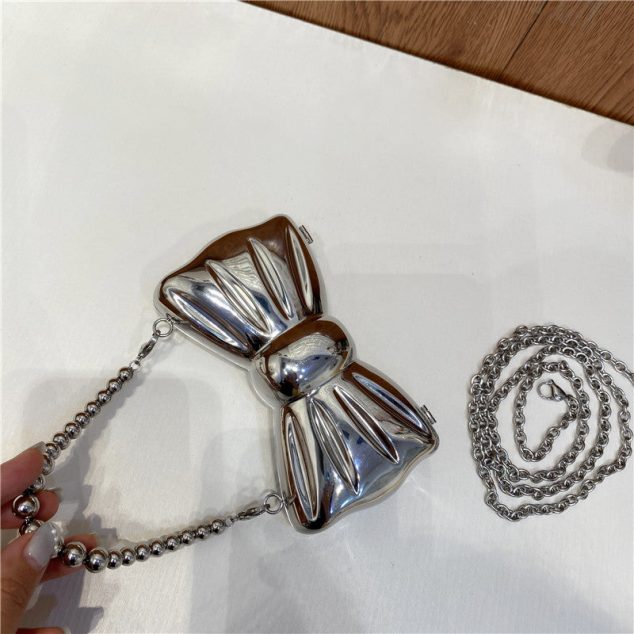 Damen Silber Schleife Clutch Mini Abendtaschen
