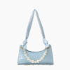 Women's Light Blue Croc Print Baguette Bags with Pearls