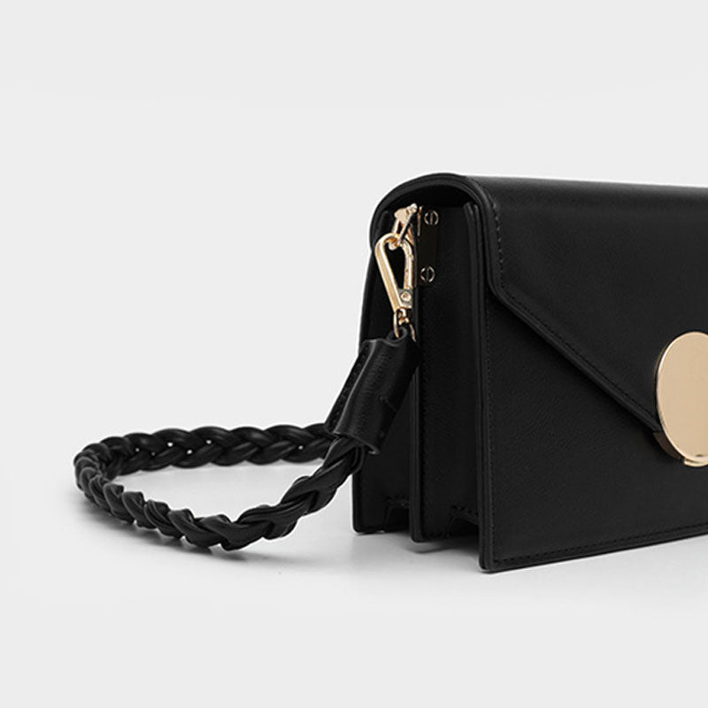 Women's Black Mini Envelope Shoulder Bags in Vegan Leather