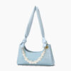 Women's Light Blue Croc Print Baguette Bags with Pearls
