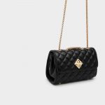 Damen Schwarz Gesteppte Vegane Leder Kette Crossbody Taschen