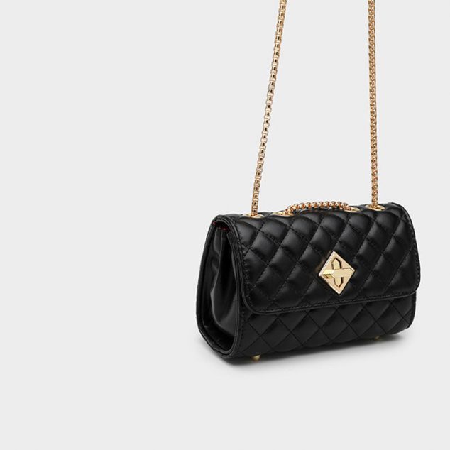 Women's Black Quilted Vegan Leather Chain Crossbody Bags