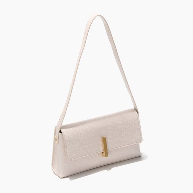 Women's Croc Mini Baguette Bags in Ivory Vegan Leather - ROMY TISA