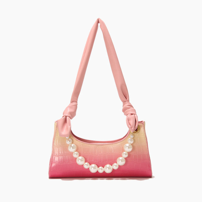 Women's Strawberry Croc Print Baguette Bags with Pearls