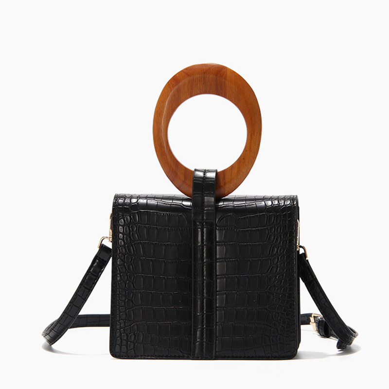 Women's Small Alligator Print Handbags with Wooden Top Handle