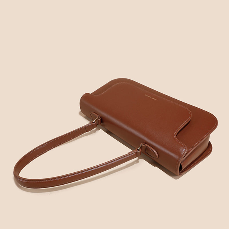Women's Minimal Genuine Leather Flap Baguette Bags