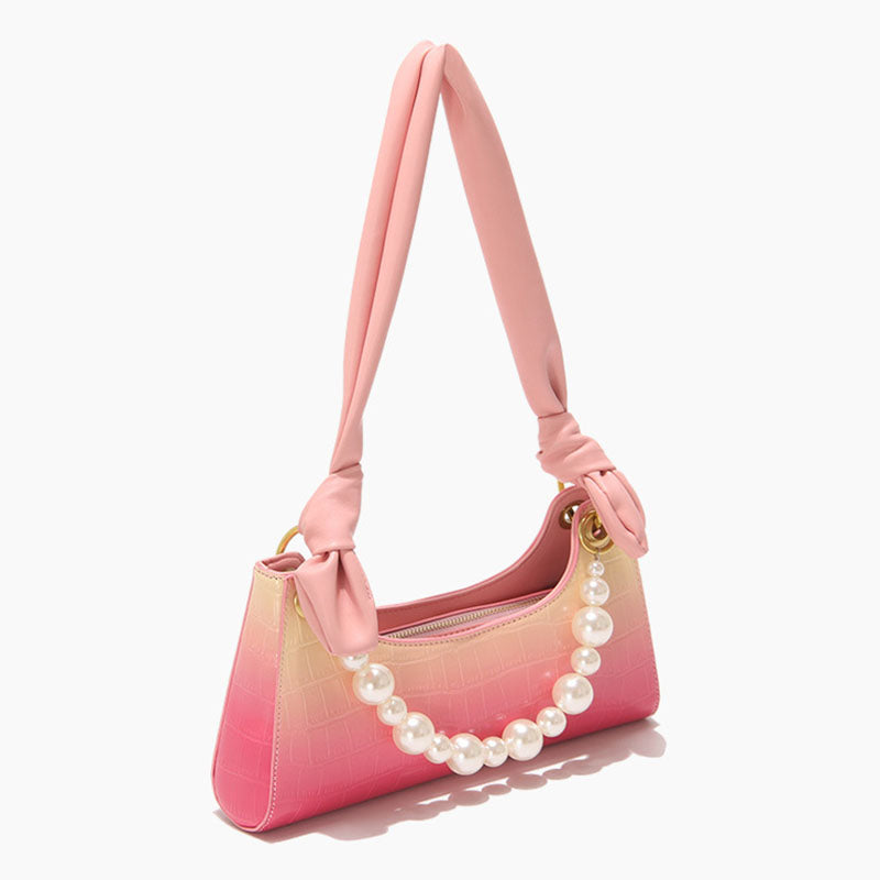 Women's Strawberry Croc Print Baguette Bags with Pearls