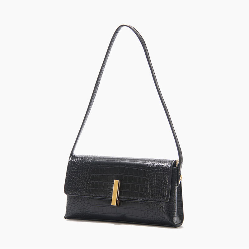Women's Croc Mini Baguette Bags in Black Vegan Leather