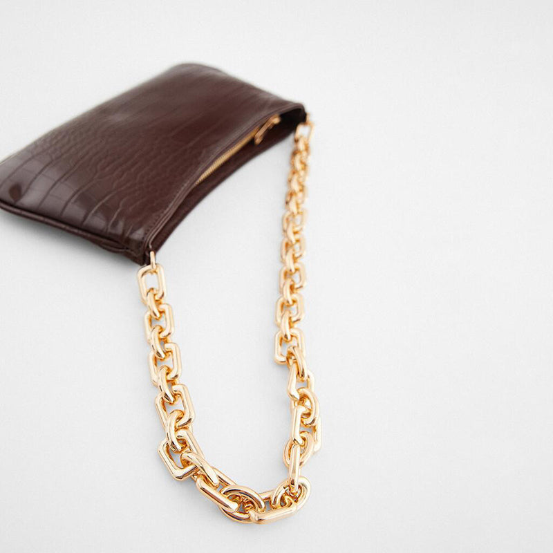 Women's Chains Baguette Bag in Brown Croc Print Vegan Leather