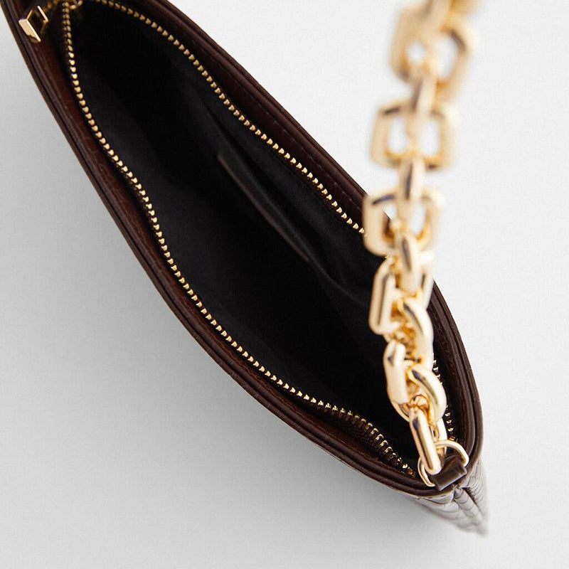 Chains Baguette Tasche für Damen aus braunem Krokodil-Leder