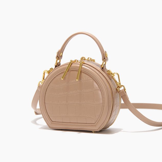 Women's Stone Grain Round Crossbody Handbag in Apricot