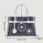 Women's Blue Denim Woven Rhinestones Handbags with Lock