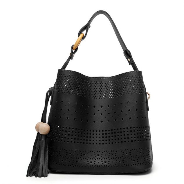 Women's Hollow Out Shoulder Tote Bag with Tassel