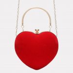 Women's Red Heart Evening Clutch Bag with Chains