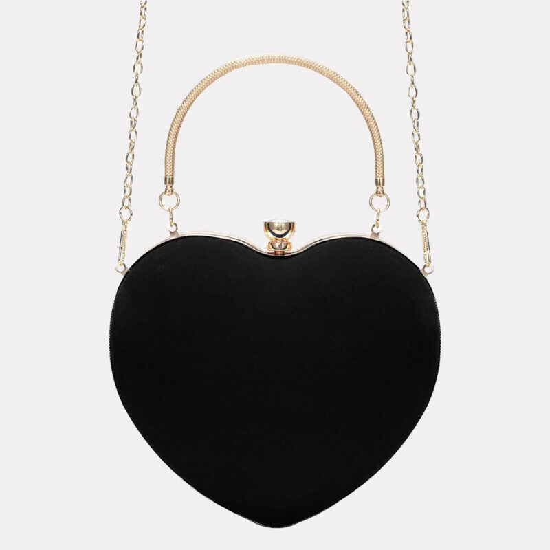 Women's Black Heart Evening Clutch Bag with Chains