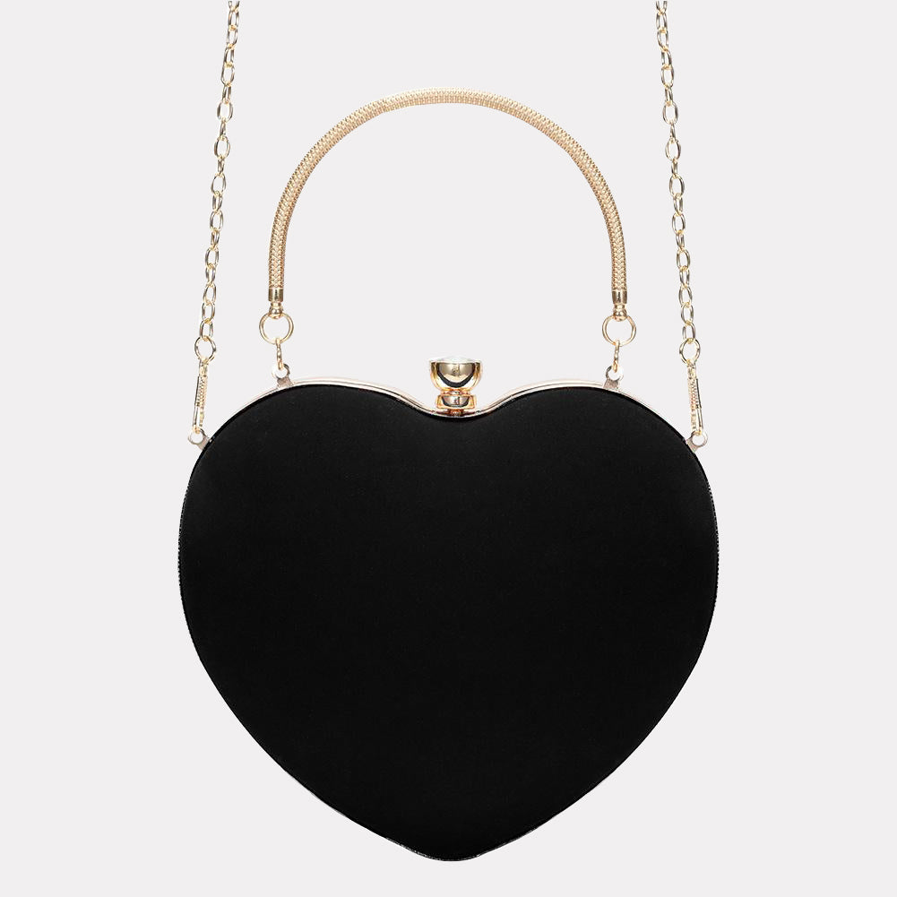 Women's Black Heart Evening Clutch Bag with Chains - ROMY TISA