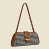 Women's Brown Houndstooth Baguette Bags with Buckle