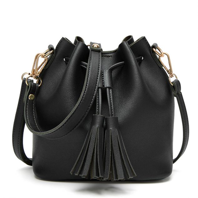 Women's Tassel Mini Bucket Bags with Drawstring in Vegan Leather - ROMY ...