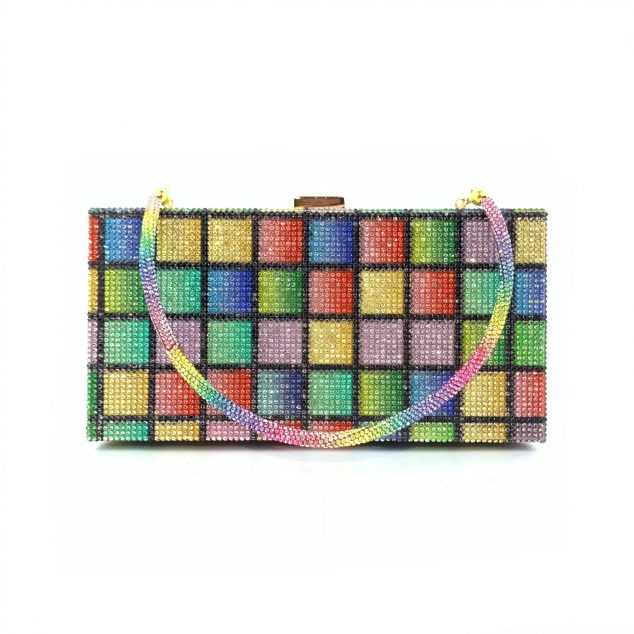 Rhinestone Rainbow Colors Clutch Purse, with Removable Strap Evening Bag  for 