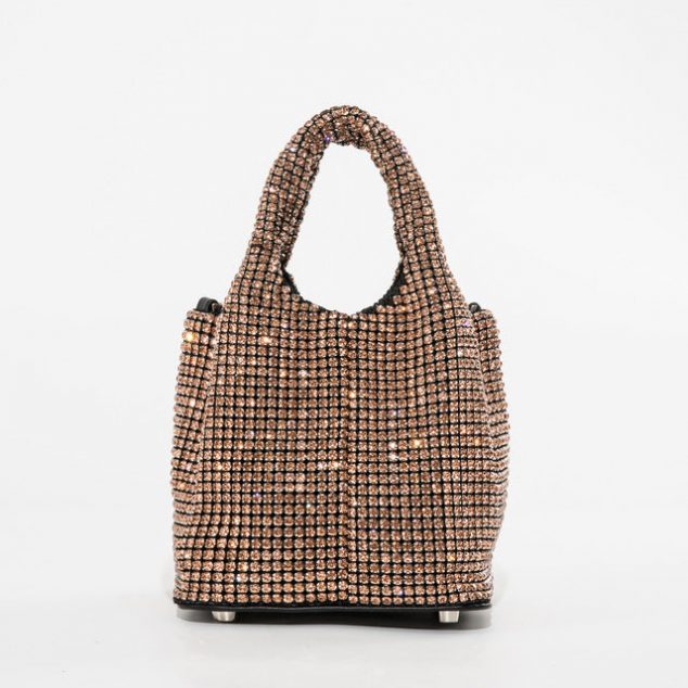 Women's Small Rhinestones Evening Bucket Bags with Chains