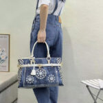 Women's Blue Denim Woven Rhinestones Handbags with Lock