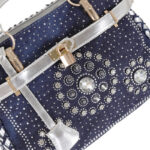 Women's Blue Denim Woven Rhinestones Handbags with Lock