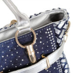 Women's Blue Denim Woven Rhinestones Handbags with Lock