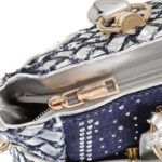 Women's Blue Denim Woven Rhinestones Handbags with Lock