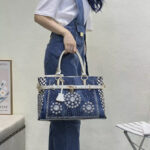 Women's Blue Denim Woven Rhinestones Handbags with Lock