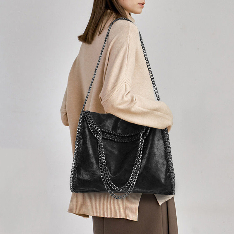 Women's Chains Large Vegan Hobo Bags in Black