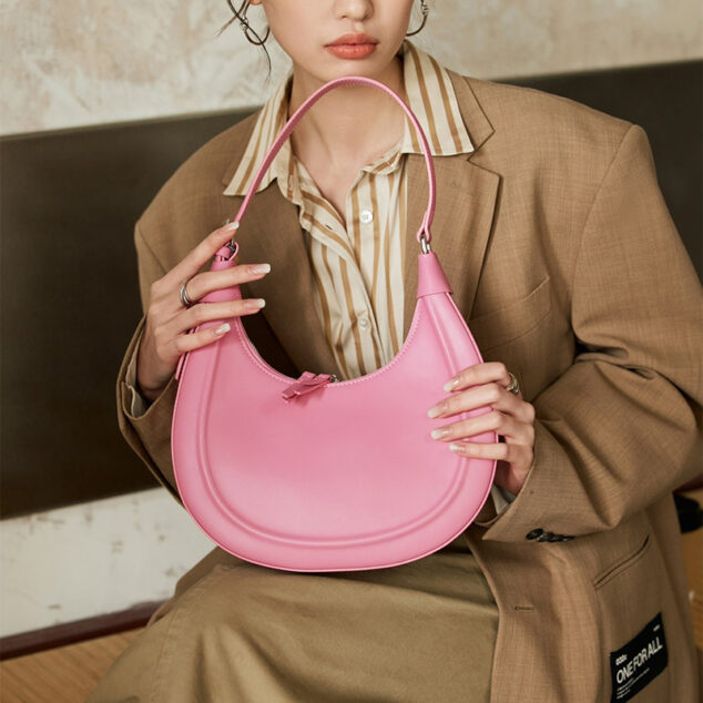 Women's Small Genuine Leather Hobo Baguette Bags - ROMY TISA