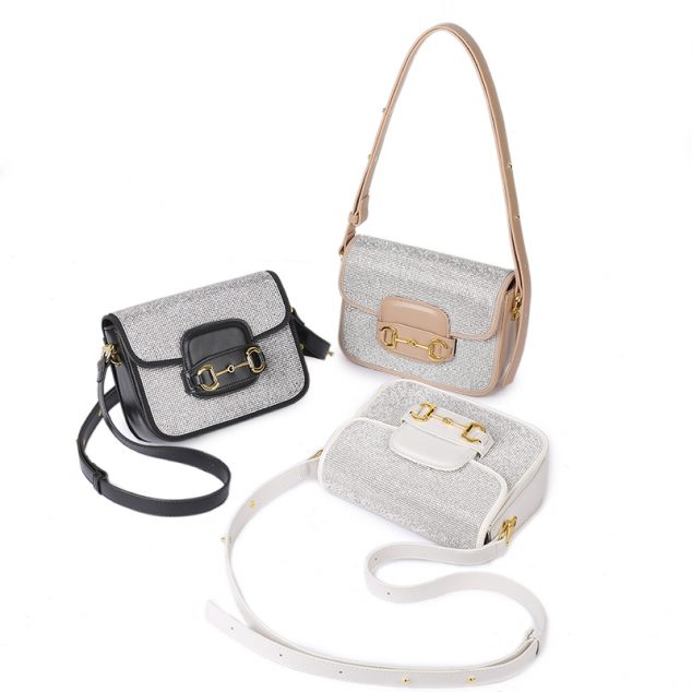 Women's Genuine Leather Rhinestones Horsebit Small Saddle Shoulder Bags